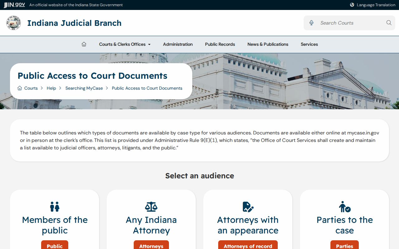 Dearborn County civil docket MyCase document access table