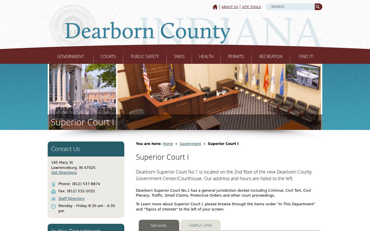 Dearborn County civil court docket Superior Court I information