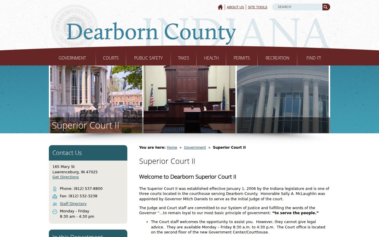 Official Dearborn County Superior Court II webpage