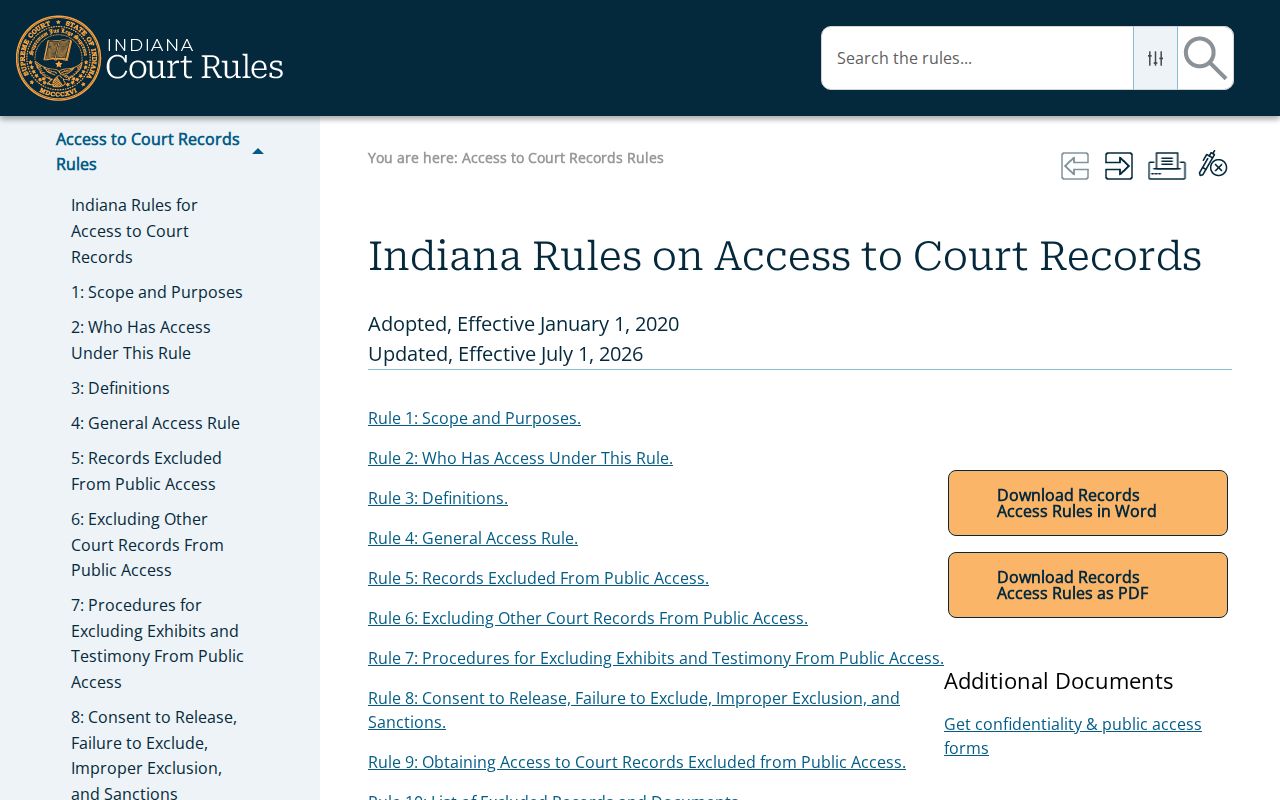 Indiana rules for Dearborn County court records
