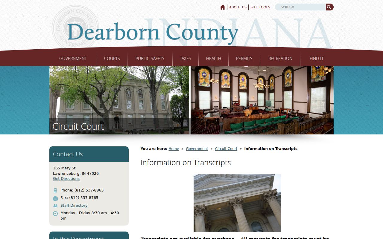 Dearborn County court records transcript instructions