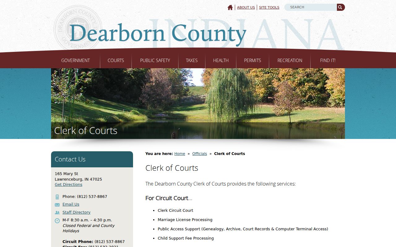 Dearborn County court docket clerk public access