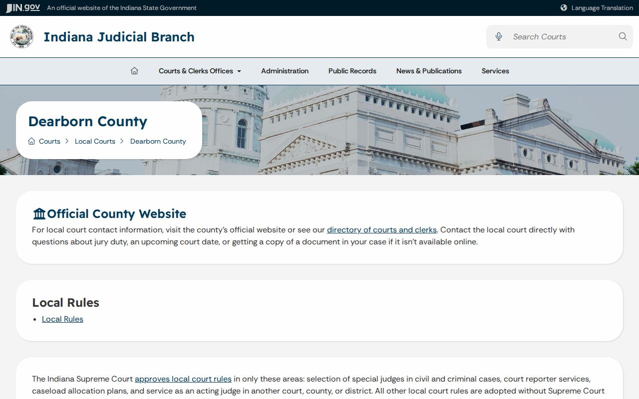 Dearborn County court docket Indiana judiciary page
