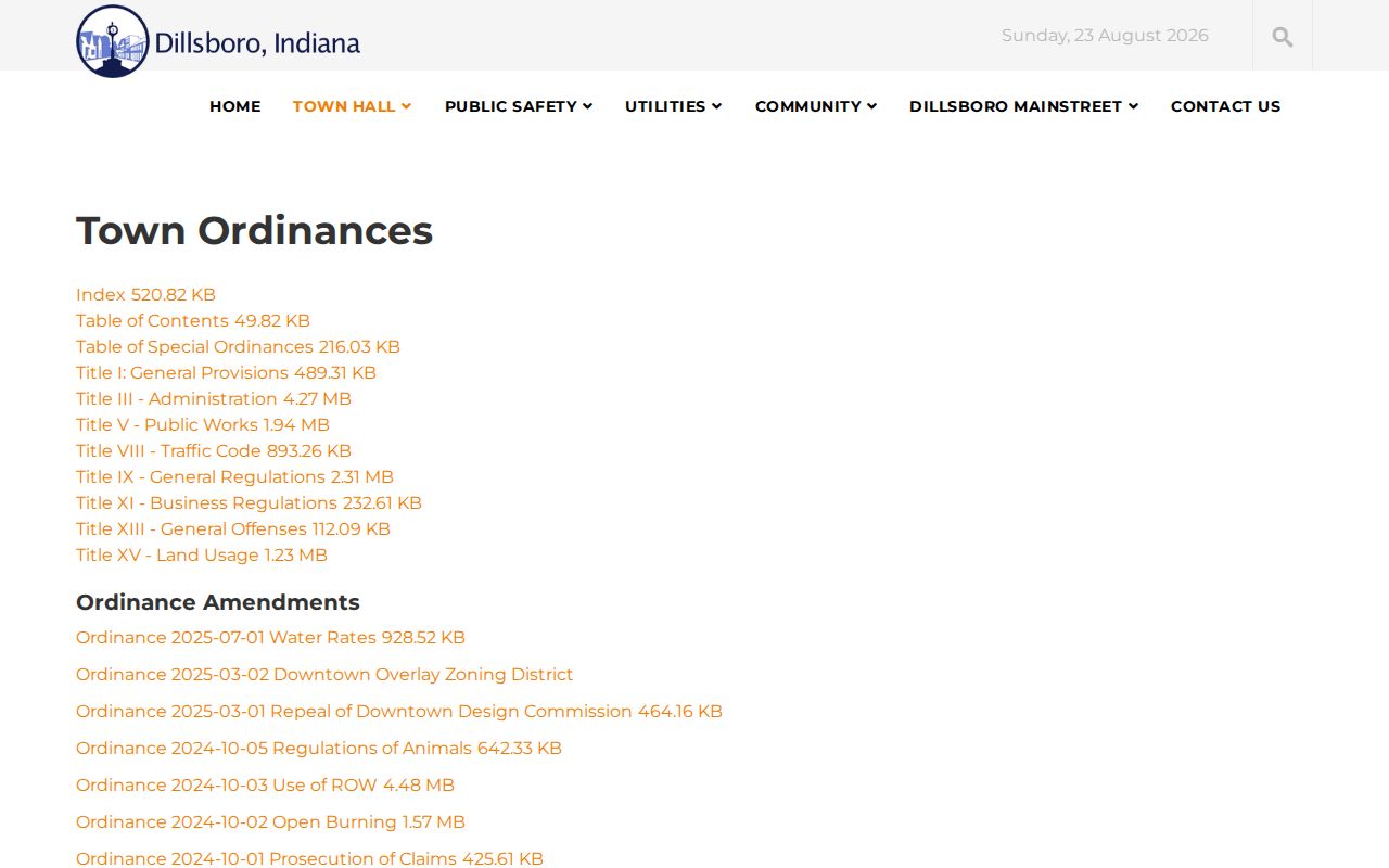 Dillsboro court records and town ordinance library